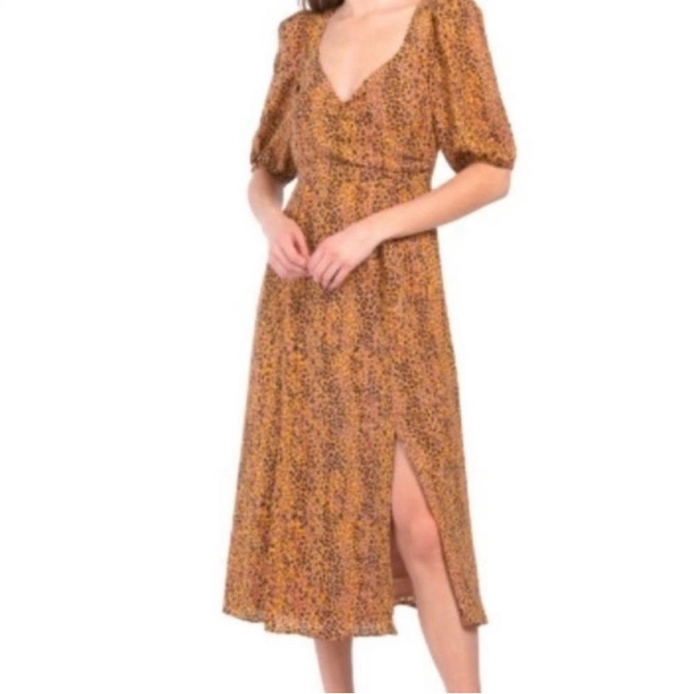WAYF leopard print puff sleeve midi dress size XL NWT